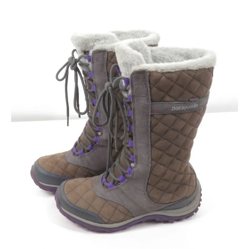 Patagonia Wintertide High Waterproof Brown Boots Faux Fur Laces Women Size 5.5